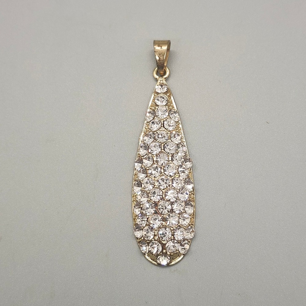 Teardrop Pendant 6.5cm Rhinestone Crystal Gold Tone Dangle Fashion Jewelry